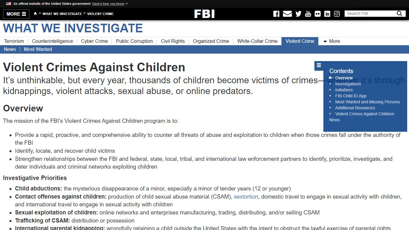 Violent Crimes Against Children — FBI